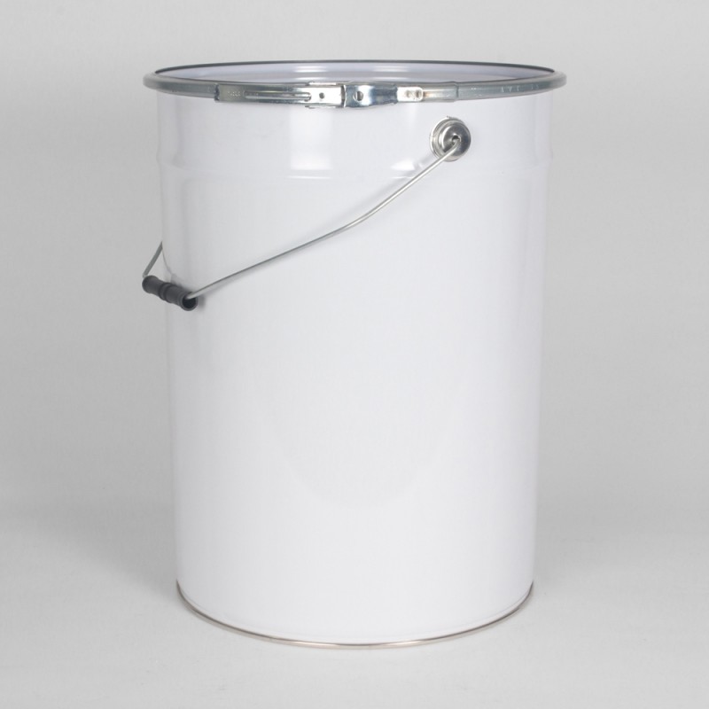 White 25L Metal UN Pail with Fastening ring and lid - H&O Plastics